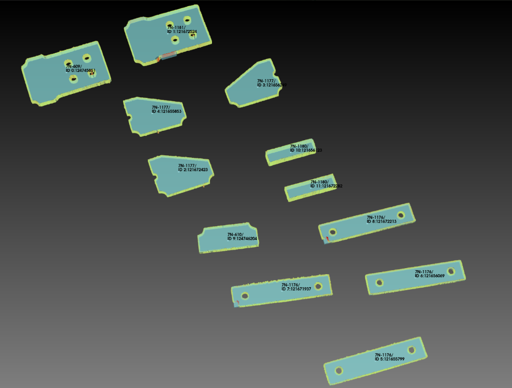 Parts prepared for checking against the selected production model